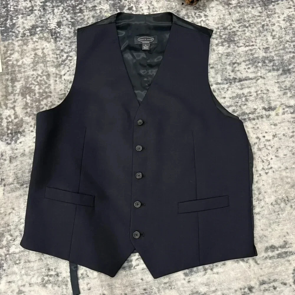 Pronto Uomo Platinum Wool Modern Fit Suit Separates Vest Navy Large